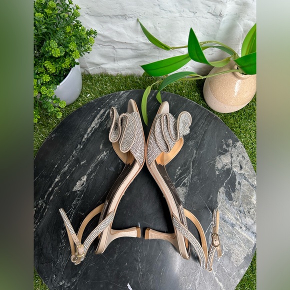 Badgley Mischka Collection Remi Crystal satin embellished ankle strap Sz 8 blush - Picture 12 of 17